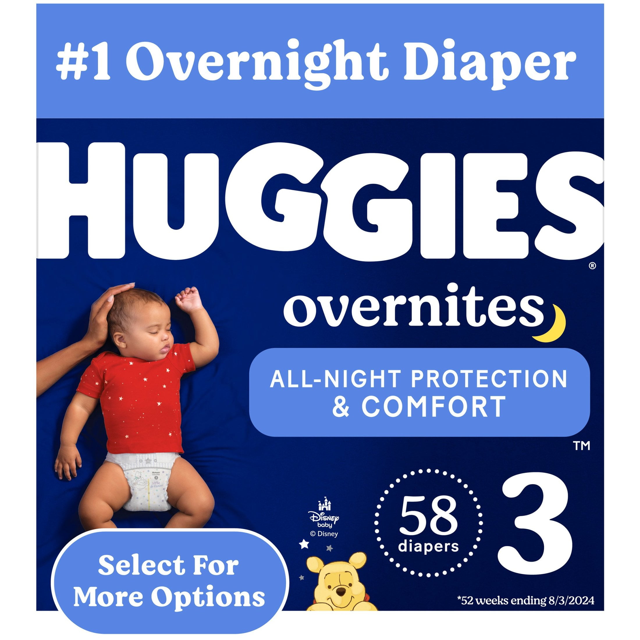 Huggies Overnites Nighttime Diapers, Size 3 (16-28 lbs), 58 Ct (Select for More)