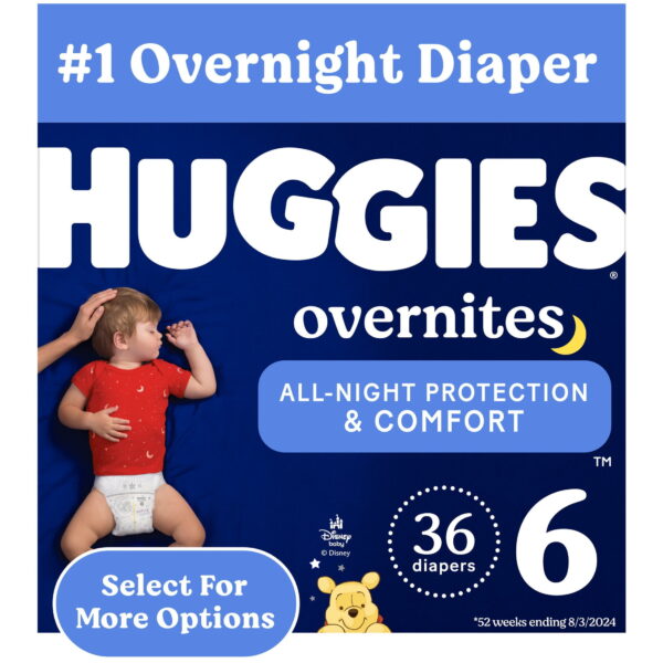 Huggies Overnites Nighttime Diapers, Size 6 (35+ lbs), 36 Ct (Select for More) Huggies Overnites Nighttime Diapers, Size 6 (35+ lbs), 36 Ct (Select for More)
