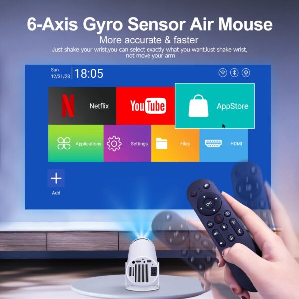 HY300PRO Mini Projector with WiFi and Bluetooth, Portable Projector 4k Support, Auto Correction, Air Mouse Remote, 180°Rotatable, Voice Control, Smart Projector Home Outdoor...