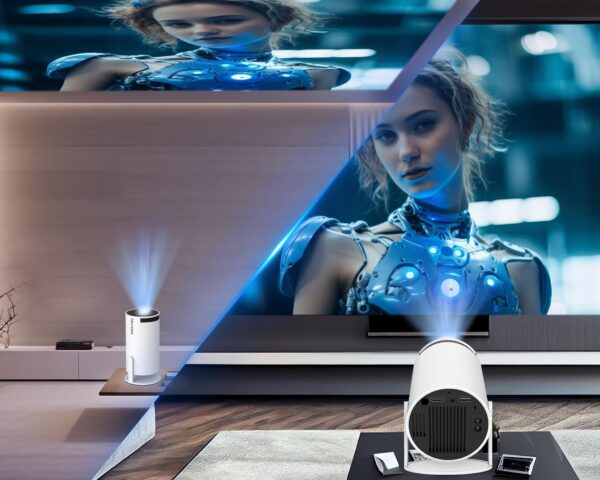 HY300PRO Mini Projector with WiFi and Bluetooth, Portable Projector 4k Support, Auto Correction, Air Mouse Remote, 180°Rotatable, Voice Control, Smart Projector Home Outdoor...