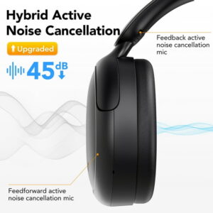 Hybrid Active Noise Cancelling -45dB, Bluetooth Headphones 5.4, 50H Playtime Earbuds, Clear Call with 4 Mics, Bass Boosted by 90%, Comfort Fit Over Ear Headphones for Travel...