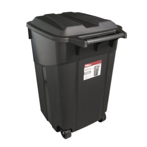 Hyper Tough 45 Gallon Wheeled Heavy Duty Plastic Garbage Can, Attached Lid, Black