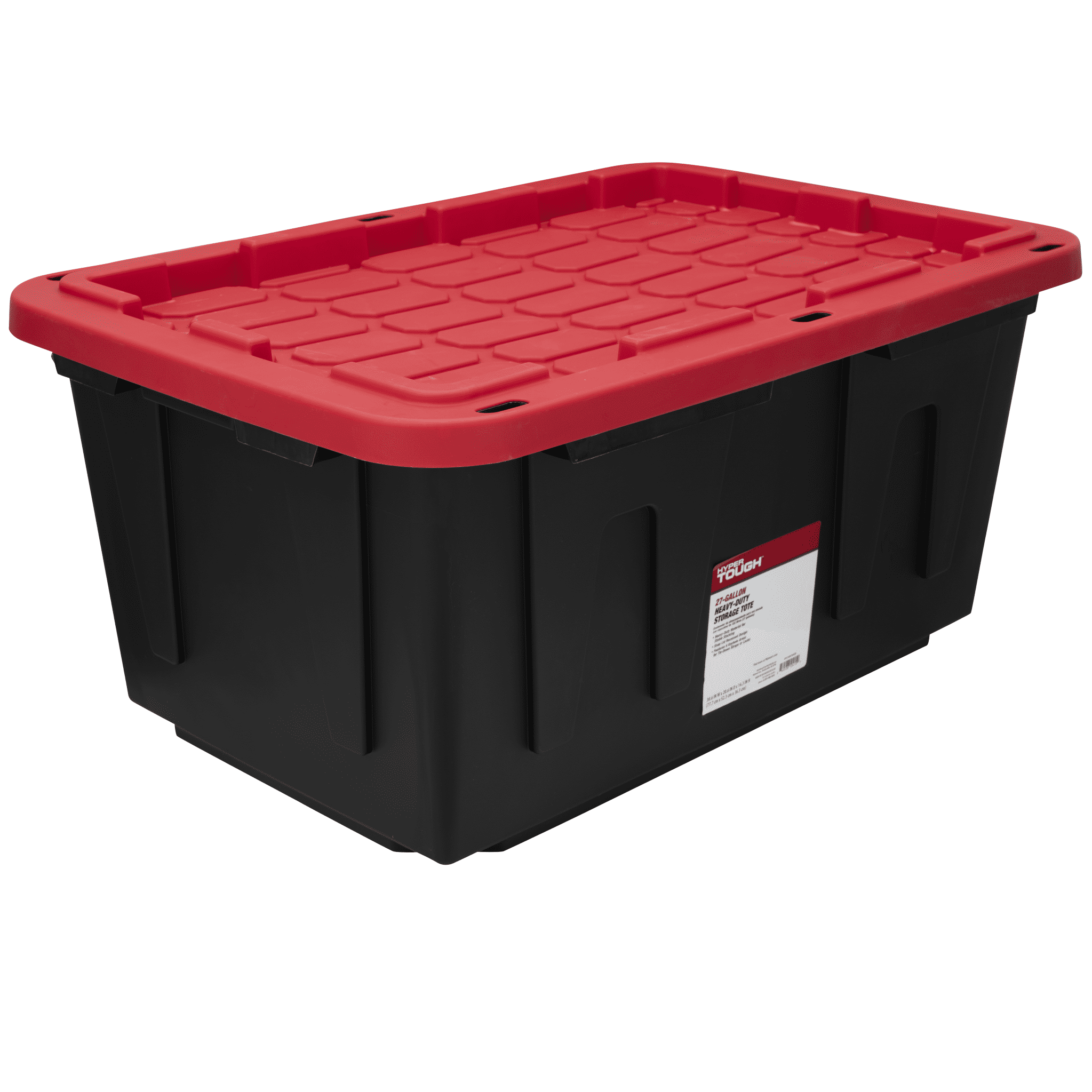 Hyper Tough Large Storage Bin, 27 Gallon Plastic Storage Container with Snap-On Lid, Black and Red