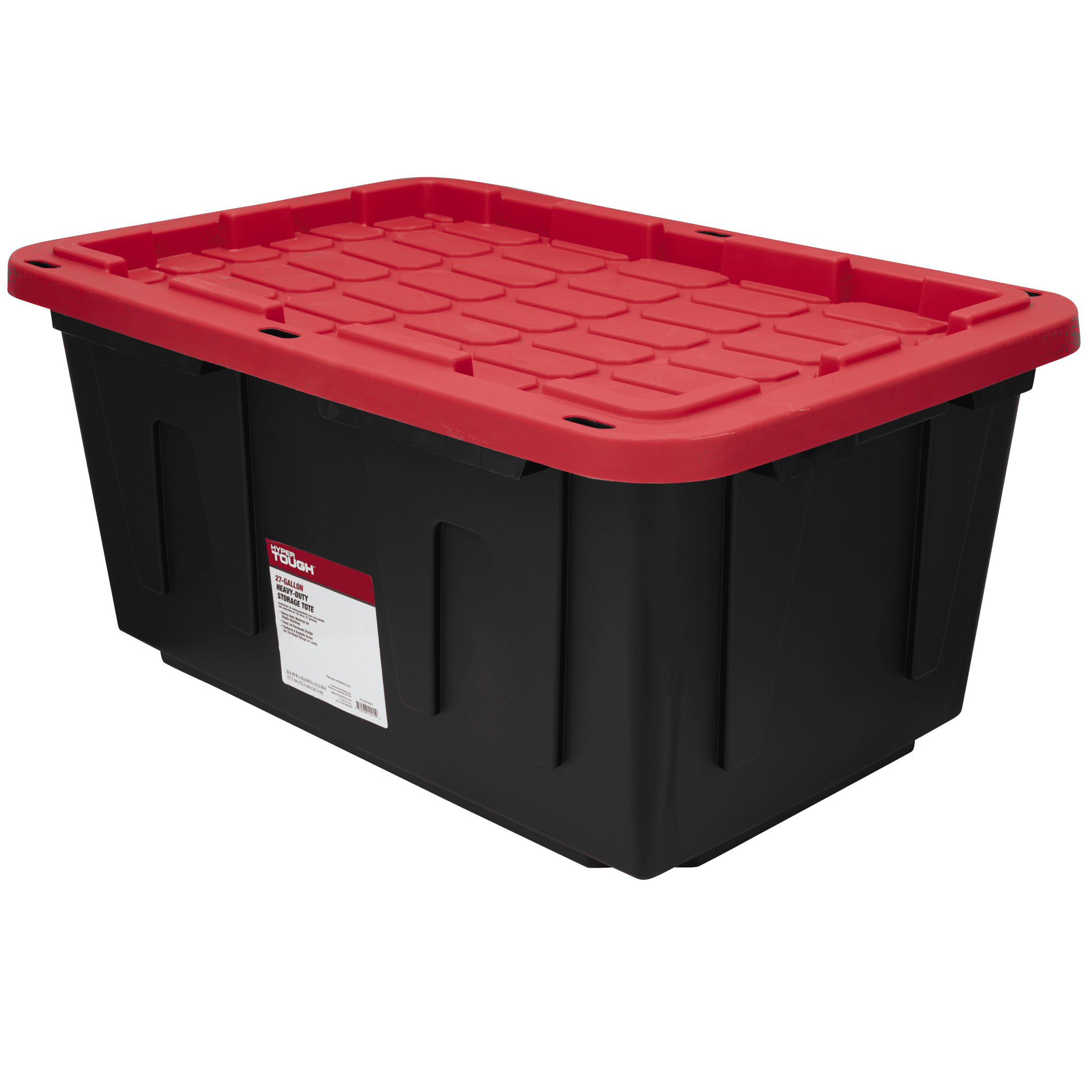Hyper Tough Large Storage Bin, 27 Gallon Plastic Storage Container with Snap-On Lid, Black and Red
