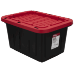 Hyper Tough Small Storage Bin, 12 Gallon Plastic Storage Container with Snap-On Lid, Black and Red