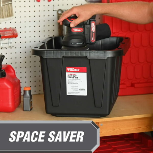 Hyper Tough Small Storage Bin, 12 Gallon Plastic Storage Container with Snap-On Lid, Black and Red