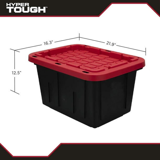 Hyper Tough Small Storage Bin, 12 Gallon Plastic Storage Container with Snap-On Lid, Black and Red