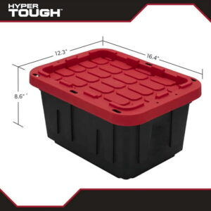 Hyper Tough Small Storage Bin, 5 Gallon Plastic Storage Container with Snap-On Lid, Black and Red