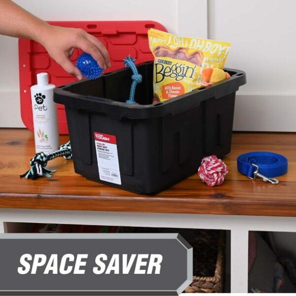Hyper Tough Small Storage Bin, 5 Gallon Plastic Storage Container with Snap-On Lid, Black and Red