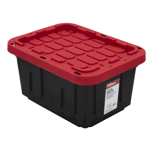 Hyper Tough Small Storage Bin, 5 Gallon Plastic Storage Container with Snap-On Lid, Black and Red Hyper Tough Small Storage Bin, 5 Gallon Plastic Storage Container with Snap-On Lid, Black and Red