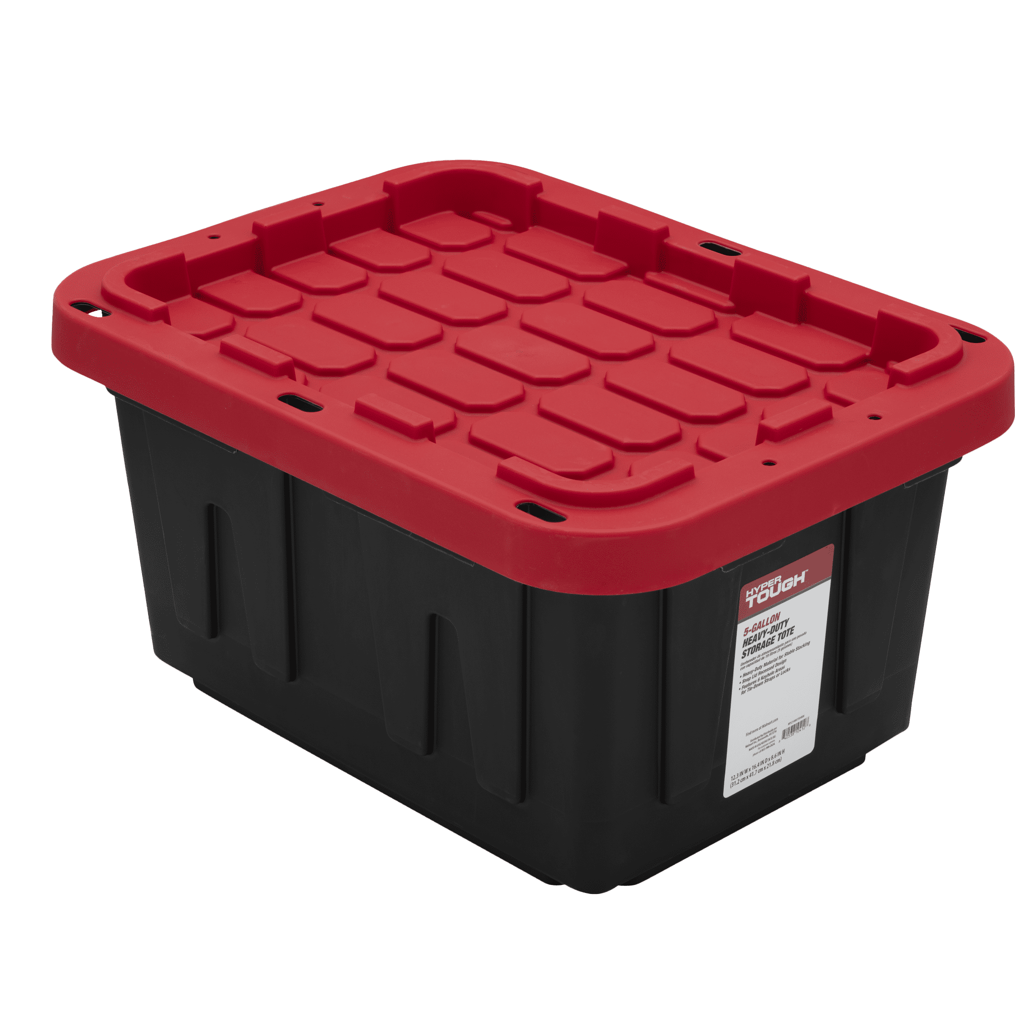 Hyper Tough Small Storage Bin, 5 Gallon Plastic Storage Container with Snap-On Lid, Black and Red