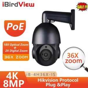 iBirdView Compatible 8MP 36x Zoom Speed Dome IR PTZ POE Network Camera Black