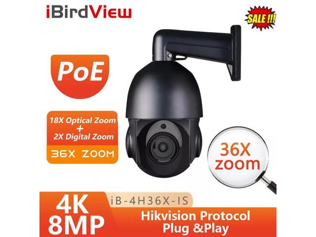 iBirdView Compatible 8MP 36x Zoom Speed Dome IR PTZ POE Network Camera Black