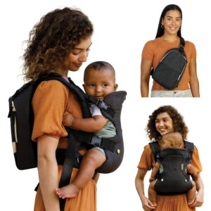 Infantino Flip 4-in-1 Convertible Baby Carrier & Crossbody Diaper Bag, Adjustable, Ergonomic Babywearing, Registry Essential, Baby Carrier for Newborn to Toddler, Black & Gold