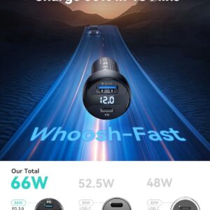 INIU Car Charger USB C, 66W Total Fast Charging Car Charger, All-Metal Mini 3A PD QC3.0 Dual Port [USB C+USB A] Car Adapter for iPhone 16 15 14 13 12 Pro Max iPad Samsung S21...