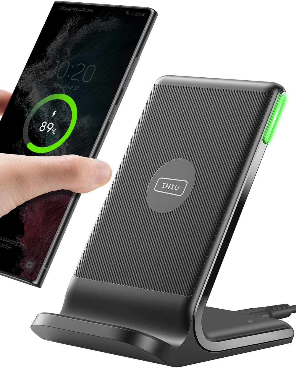 INIU Wireless Charger, 15W Qi Certified Fast Wireless Charging Stand with Sleep-Friendly Adaptive Light for iPhone 16 15 14 13 12 Pro Max Plus Samsung Galaxy S23 S22 Ultra S21...