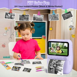Instant Print Camera for Kids, 3.0" HD 1080P Digital Video Instant Camera for Boys & Girls Age 3-12 Birthday Gifts - Purple