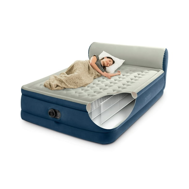 Intex Headboard 18" Queen Dura-Beam Deluxe Raised Air Bed Mattress with Built-in Pump