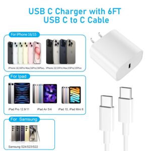 iPhone 16 15 Charger Fast Charging, 20W USB C Wall Charger Block with USB C to C Cable Fast Charging for iPhone 15/16 Pro Max/15/16 Pro/15/16 Plus/Pad Pro 12.9/11/Air and More