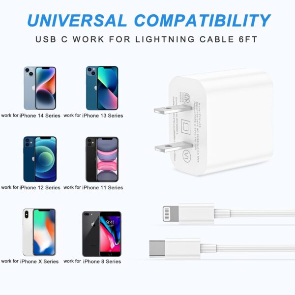 iPhone Charger Fast Charging【Apple MFi Certified】 3Pack USB-C Wall Charger Block with 6FT USB C to Lightning Cables for iPhone 14/14 Pro/14Pro Max/13/13 Pro/12/12 Pro/12 Pro...