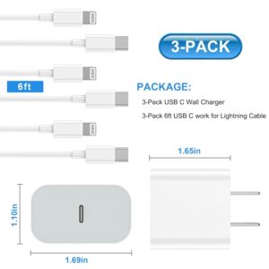 iPhone Charger Fast Charging【Apple MFi Certified】 3Pack USB-C Wall Charger Block with 6FT USB C to Lightning Cables for iPhone 14/14 Pro/14Pro Max/13/13 Pro/12/12 Pro/12 Pro...