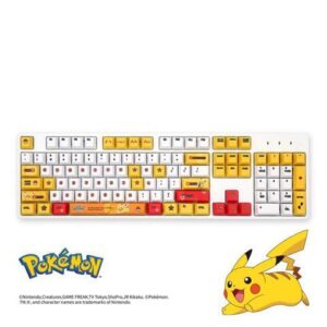 IROK FE104 pokemon Pikachu version, PBT keycap, no light,104 keys Type-C wired Mechanical keyboard,yellow / white,Red Mechanical Switch