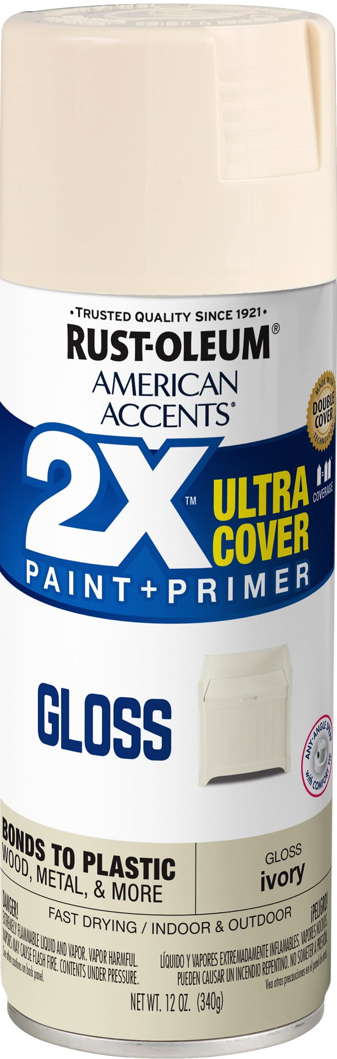 Ivory, Rust-Oleum American Accents 2X Ultra Cover Gloss Spray Paint- 12 oz