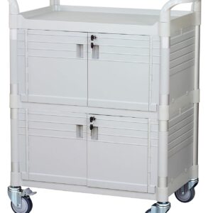 JaboEquip Large Lockable Medical Cart 3 Shelf Hospital Cart Overall Size L34.43xD19.69 inch, JBG-3D2, 606 lbs Load Cap. Off-White (Light Grey) Color