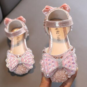 JAHH Vacation Shoes for Children's Fashion Spring Summer Girls Sandals Party Dress Dance Show Princess Shoe Rhinestone Bowknot Ribbon Hook Loop for Birthday Holiday Party...