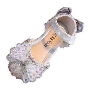 JAHH Vacation Shoes for Children's Fashion Spring Summer Girls Sandals Party Dress Dance Show Princess Shoe Rhinestone Bowknot Ribbon Hook Loop for Birthday Holiday Party (3.5-4...