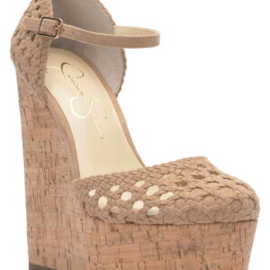 JESSICA SIMPSON Womens Beige 2 Cork-Like Wedge Woven Cut Out Marshela Round Toe Wedge Buckle Heeled Sandal 10 M