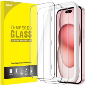 JETech Screen Protector for iPhone 15 6.1-Inch, Tempered Glass Film with Easy Installation Tool, Case-Friendly, HD Clear, 3-Pack