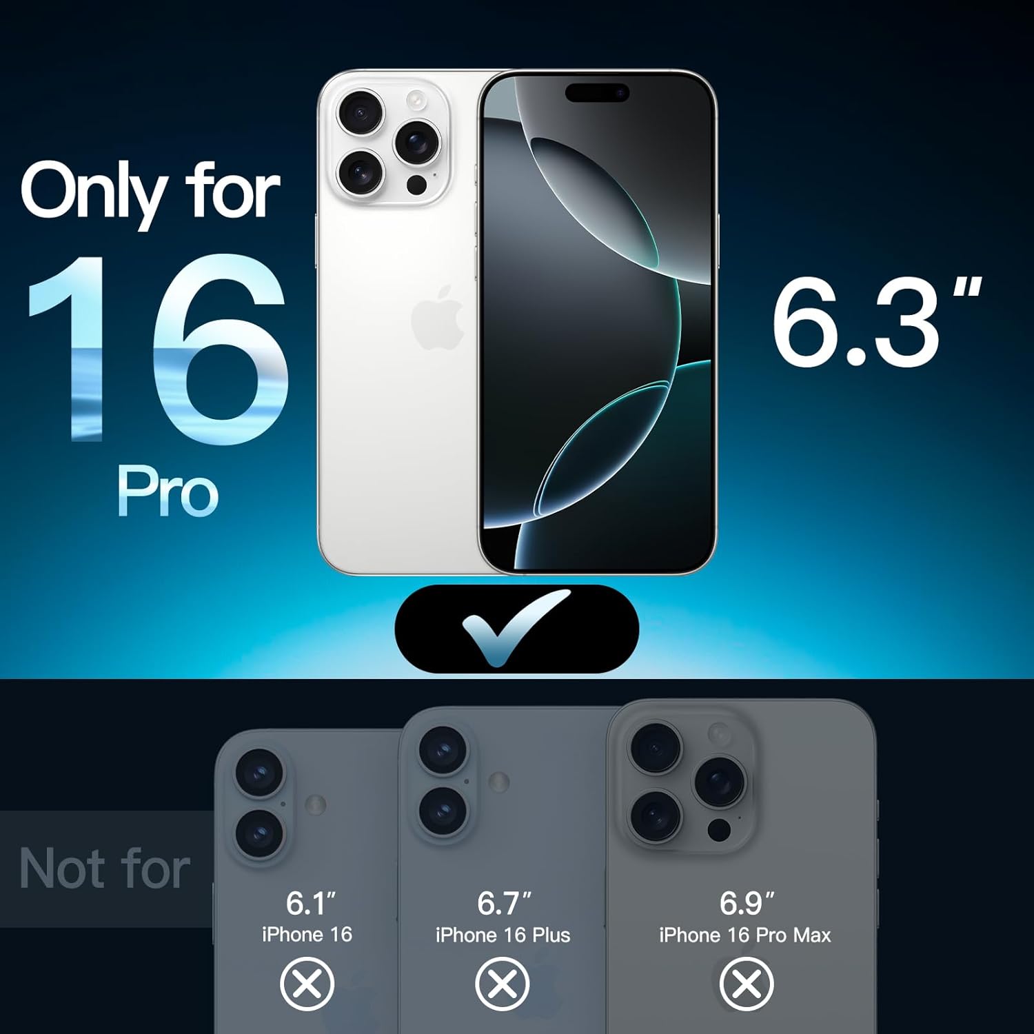 JETech Screen Protector for iPhone 16 Pro 6.3-Inch, Tempered Glass Film with Easy Installation Tool, Case-Friendly, HD Clear, 3-Pack