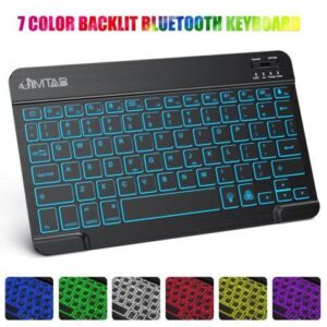 JIMTAB 10 Inch Ultrathin (4mm) Wireless Bluetooth Keyboard [7 Color Backlit] Compatible with Apple iPad iPhone Samsung Tablet Phone Smartphone iOS