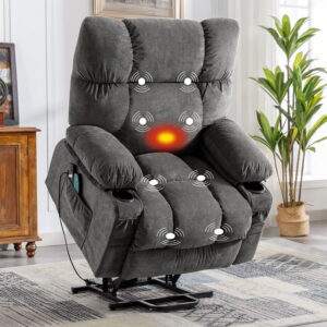 JONPONY Power Lift Recliner Chair Recliners for Elderly with Heat and Massage Recliner Chair for Living Room with Infinite Position and Side Pocket,USB Charge Port,Grey