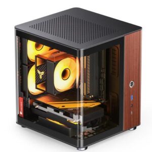JONSBO TK-0 Separated Cabinet ITX Case Mini Tower,270° Dual-Curved Glass, Al/Solid Walnut Wood, Compact Desktop Case SP GPU 230mm,Separate Air Intake