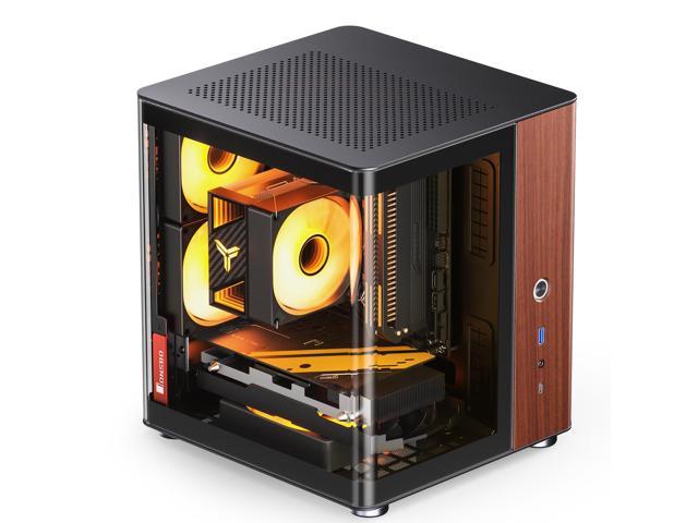 JONSBO TK-0 Separated Cabinet ITX Case Mini Tower,270° Dual-Curved Glass, Al/Solid Walnut Wood, Compact Desktop Case SP GPU 230mm,Separate Air Intake