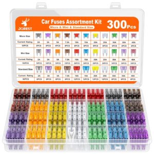 JOREST 300Pcs Car Fuses Assortment Kit,160 Mini Blade Fuses Automotive + 90 Standard Auto Fuses + 50 Micro Fuse + Fuse Puller – for Car/RV/Truck/Motorcycle(2Amp 3A 5A 7.5A 10A...