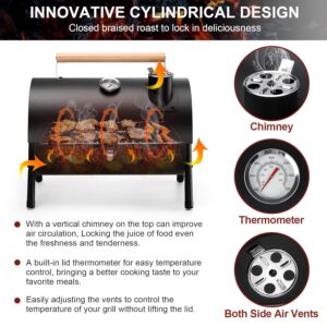 Joyfair Portable Charcoal Grill with Thermometer, Small Tabletop Barbecue Grill for Outdoor Camping Backyard Party BBQ Cooking, Extra Thick Steel & Heavy Duty, Innovative Design...