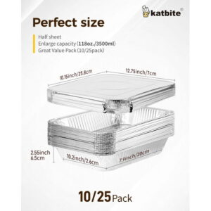 Katbite 9x13 inch (10 Packs) Disposable Aluminum Foil Pans With Lids Foil Baking Pans Rectangular Aluminum Baking Pans