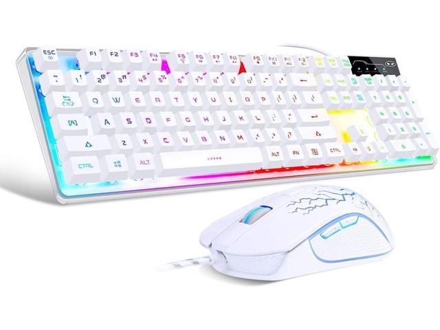 KEHIPI Game keyboard and mouse combination, K1 LED rainbow backlight keyboard, with 104 key computer game keyboard, suitable for PC / laptop