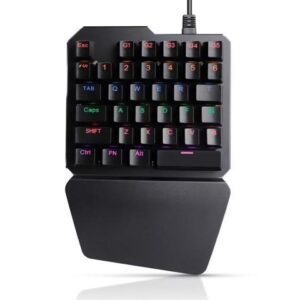 KEHIPI One Handed Mechanical Gaming Keyboard , Mechanical Portable RGB LED Backlit Game Keyboard with Keypad for LOL/PUBG/Wow/Dota/OW/Fps Game, Blue