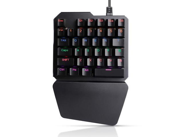 KEHIPI One Handed Mechanical Gaming Keyboard , Mechanical Portable RGB LED Backlit Game Keyboard with Keypad for LOL/PUBG/Wow/Dota/OW/Fps Game, Blue