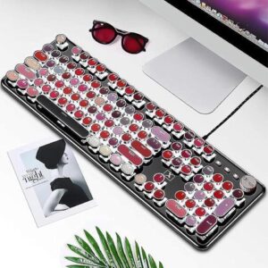 KEHIPI Typewriter Style Mechanical Gaming Keyboard, Retro Steampunk Vintage Keyboard with White