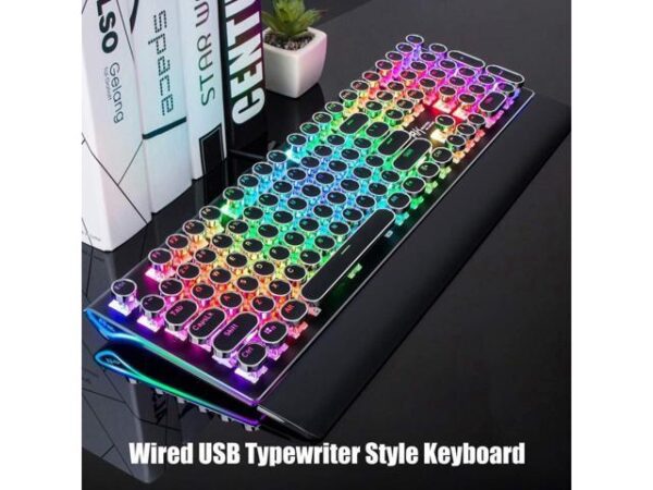 KEHIPI Typewriter Style Mechanical Gaming Keyboard with True RGB Backlit Collapsible Wrist Rest 108-Key Blue Switch Retro Round Keycap, Black KEHIPI Typewriter Style Mechanical Gaming Keyboard with True RGB Backlit Collapsible Wrist Rest 108-Key Blue Switch Retro Round Keycap, Black