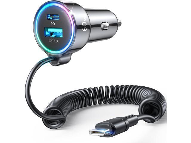 KEHIPI USB C 60W Super Fast Car Charger PD& QC3.0 with 5ft 30W Type C Coiled Cable, Car Phone Charger Adapter for iPhone 15 Pro Max Plus, Samsung