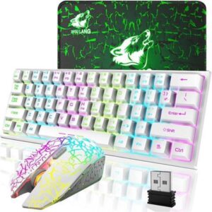 KEHIPI Wireless Gaming Keyboard and Mouse Combo,61 Key Rainbow Backlit Keyboard with Rechargeable 4000mAh,Mechanical Feel,Ergonomic,Quiet,RGB Mute