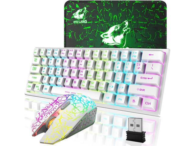 KEHIPI Wireless Gaming Keyboard and Mouse Combo,61 Key Rainbow Backlit Keyboard with Rechargeable 4000mAh,Mechanical Feel,Ergonomic,Quiet,RGB Mute