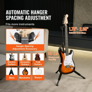 KFFKFF Guitar Holder Stand, Supports up to 33 lbs/15 kg, Collapsible Floor Guitar Display Rack with Adjustable Height from 35.4-47.2 in/900-1200 mm, Suitable for Acoustic,...