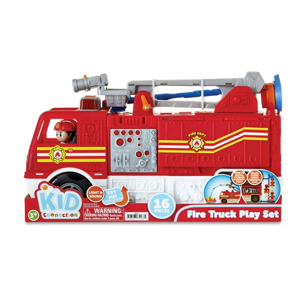 Kid Connection Fire Truck Play Set with Lights and Sounds, 16 Pieces, Toddler Toys Ages 3+